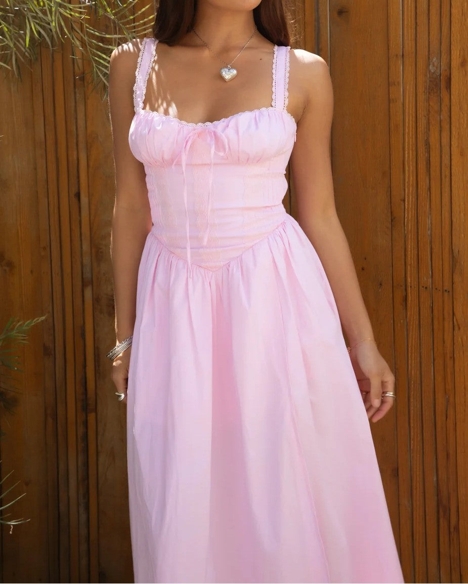 Corset Lace‑Up Back Slit Maxi Dress