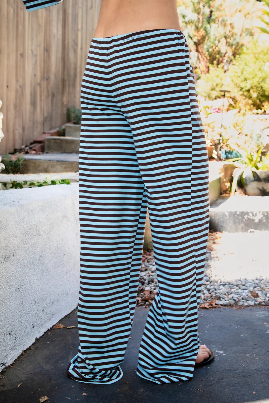 Striped Drawstring Mid‑Rise Wide Leg Lounge Pants