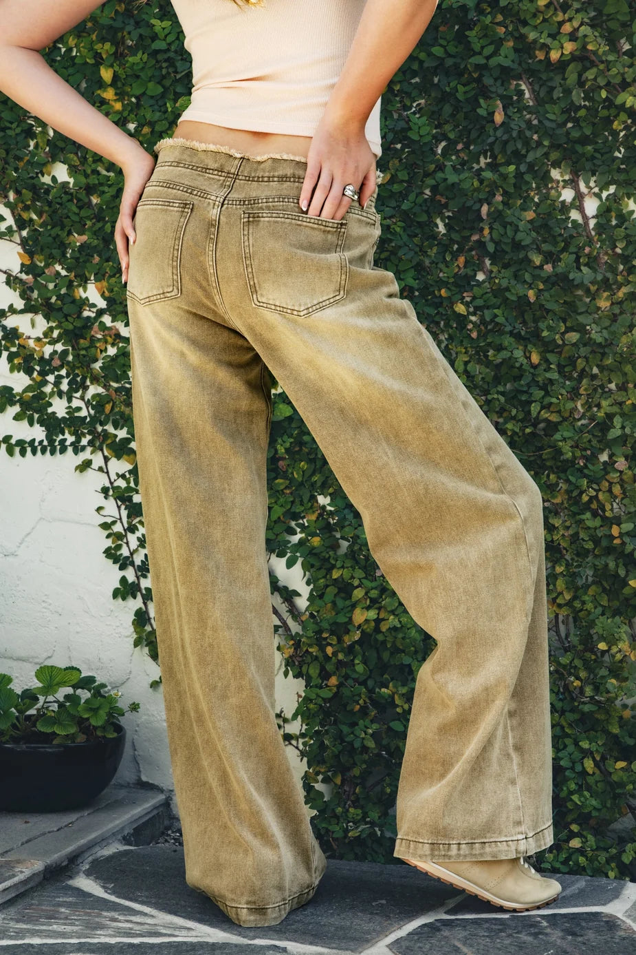 Vintage Washed Distressed Wide Leg Western Jeans